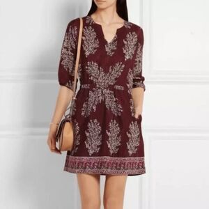 Madewell Silk Lassi Floral Popover Dress Burgundy Size 0
